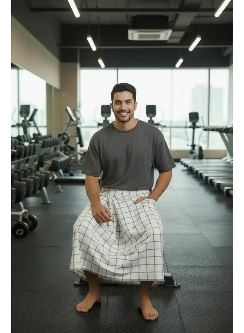 Hero Men's White Izar / Sarong with Elastic Waist & Side Pocket - Comfortable Summer Fouta for Men (Ma'awaz / Suba'iya) - Ideal for Home, Sleep, Athletes, and Prayer - Image 2